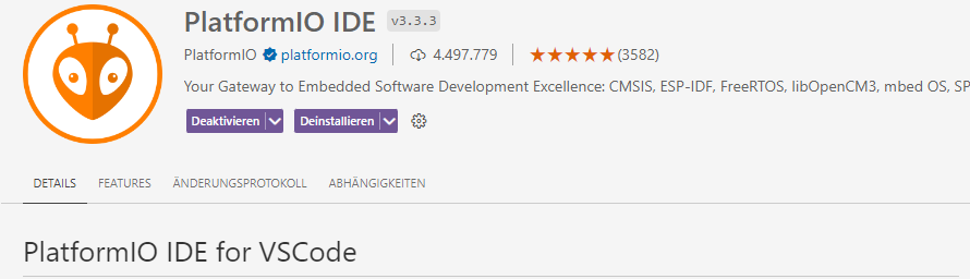 Erweiterung PlatformIO installieren
