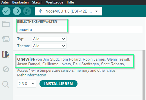 Einbinden der Onewire Library