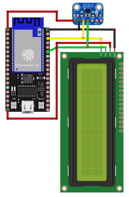 ESP32 und Temperatursensor SHT31 mit LCD_Dislplay als Fitzing-Schaltplan