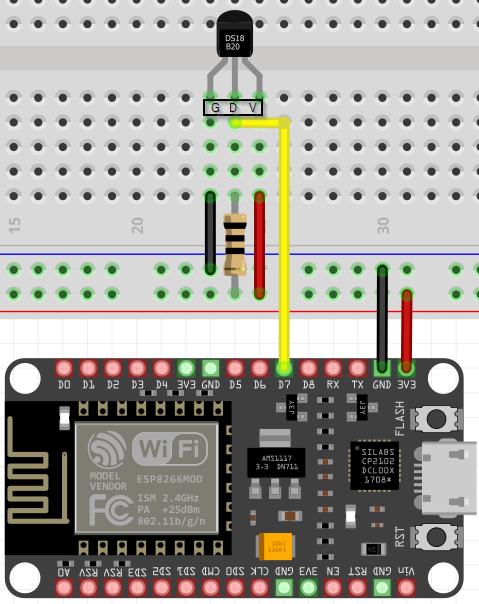 Fritzing Schaltung ESP32 mit DS18b20