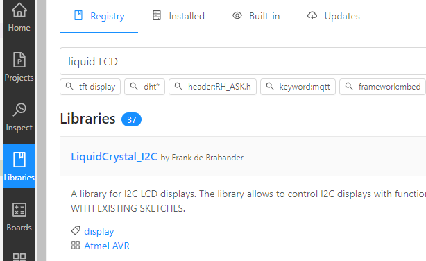 Screenshot zur auswahl der LCD Display Library