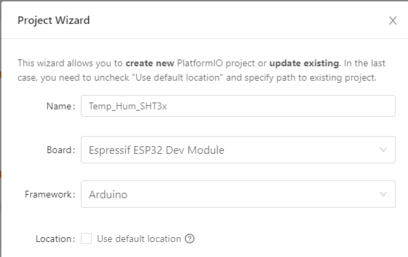 Projektwizard in PlatformIO