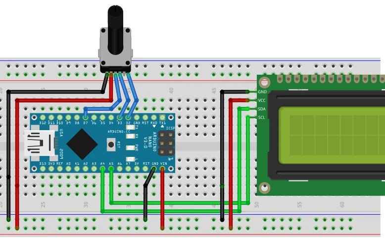 Fritzing Aufbau Rotary Encoder Abfragemenü