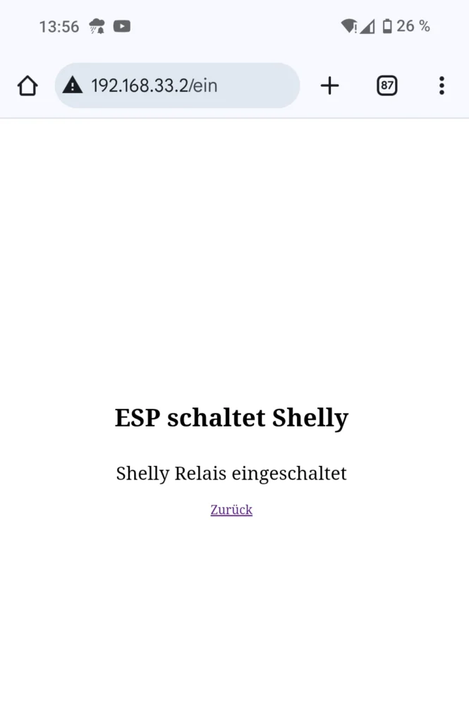 Rückmeldung auf dem Smartphone - Smartphone schaltet Shelly