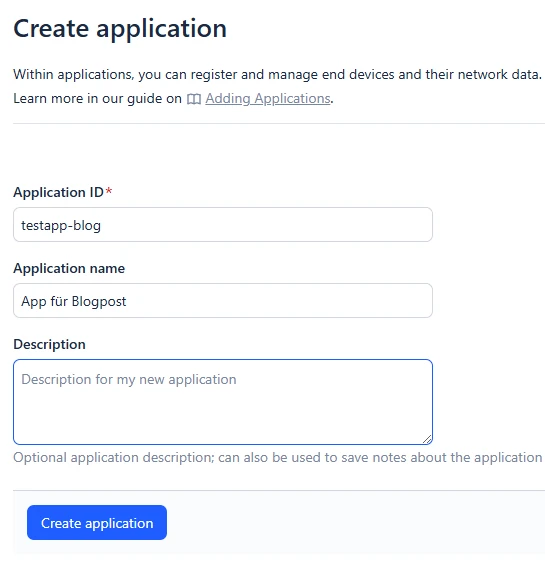 Sensornode für TTN erstellen - Application in TTN anlegen