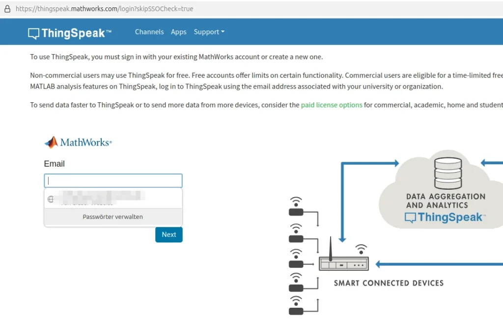 Anmelden in ThingsSpeak zur TTN Integration